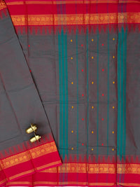 Chettinad Cotton Sarees - Dual Shade of Peacock Blue with Pink