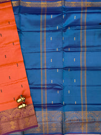 Dark Orange with Blue Chinnalampattu Big Border Saree
