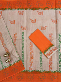Pure Cotton with Hand Block Prints - Beige with Orange