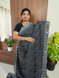 Linen Cotton with Digital Printed Sarees -  Black