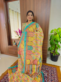 Semi Chanderi Saree with Kantha Embroidery Work - Multi Shade Sea Blue