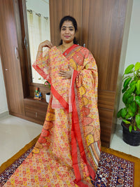 Semi Chanderi Saree with Kantha Embroidery Work - Multi Shade Red