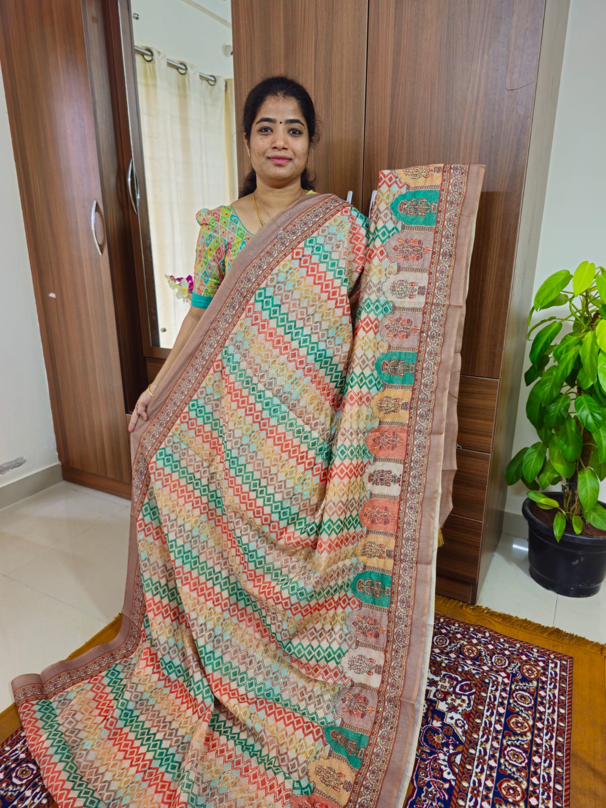 Semi Chanderi Saree with Kantha Embroidery Work - Multi Shade Onion Pink