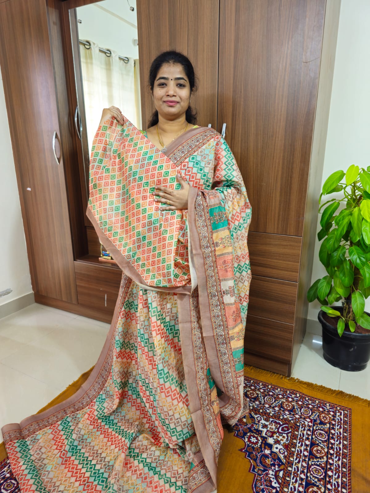 Semi Chanderi Saree with Kantha Embroidery Work - Multi Shade Onion Pink