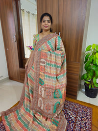 Semi Chanderi Saree with Kantha Embroidery Work - Multi Shade Onion Pink