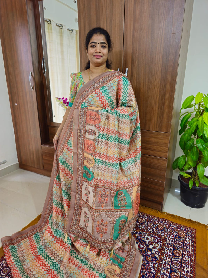 Semi Chanderi Saree with Kantha Embroidery Work - Multi Shade Onion Pink