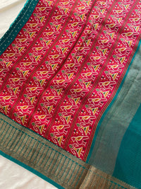 Pure Chanderi Butter Silk - Peacock Green with Red