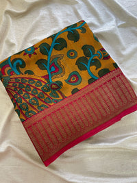 Pure Chanderi Butter Silk - Yellow with Red