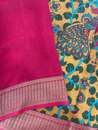 Pure Chanderi Butter Silk - Yellow with Red