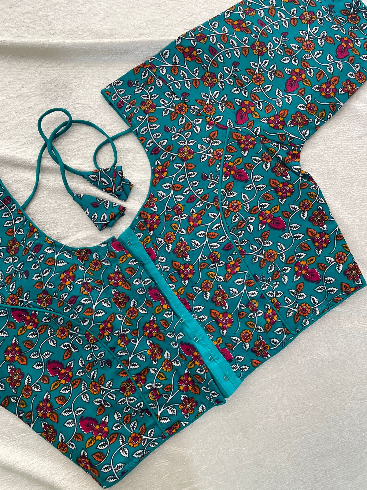 Pure Cotton Block Printed Blouse with Lining - Sea Green