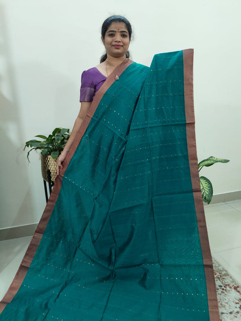 Ghicha Sequence Weaving Saree - Peacock Green with Maroon