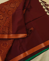 Sea Green with BrownCopper Zari Woven Border Semi Soft Silk Saree