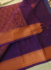 Blue with Dark Purple Copper Zari Woven Border Semi Soft Silk Saree