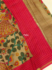 Pure Chanderi Butter Silk - Beige with Red