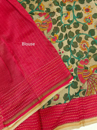 Pure Chanderi Butter Silk - Beige with Red