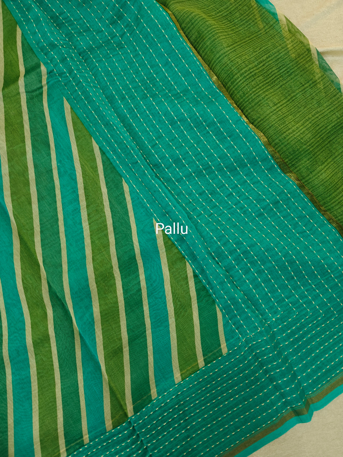 Pure Chanderi Butter Silk - Sea Green with Blue