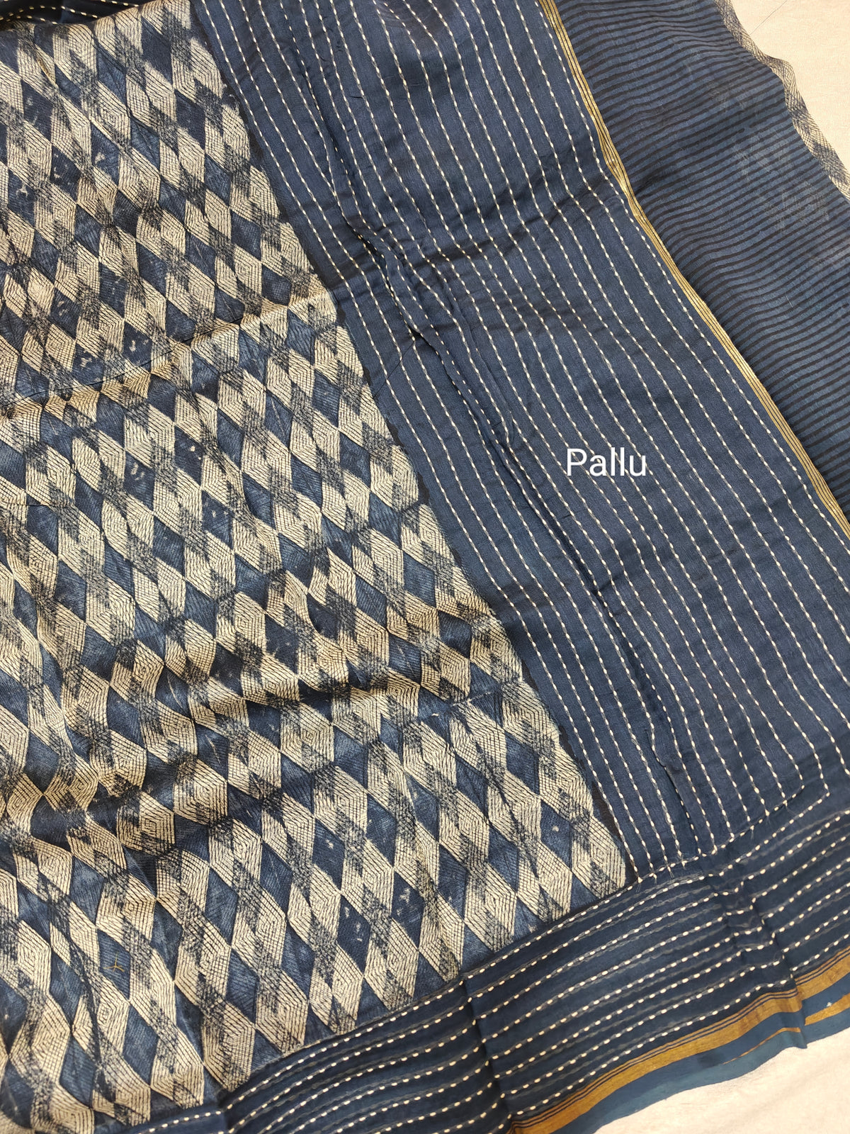 Pure Chanderi Butter Silk - Dark Blue