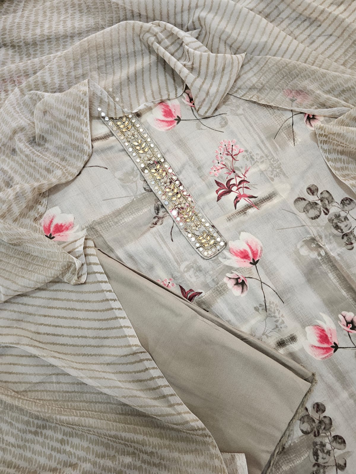 Cotton Satin Blend Unstitched Salwar - Grey