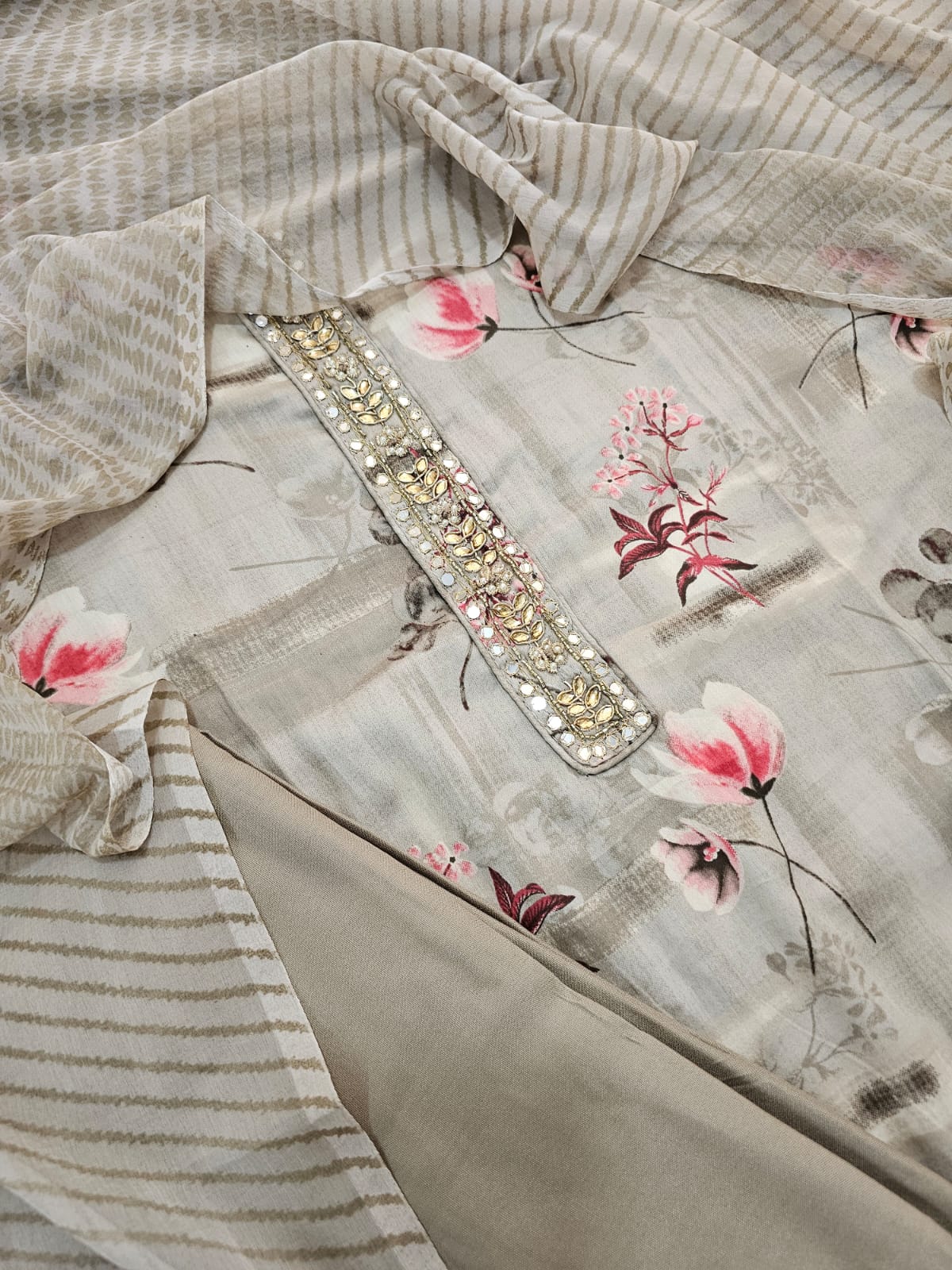 Cotton Satin Blend Unstitched Salwar - Grey