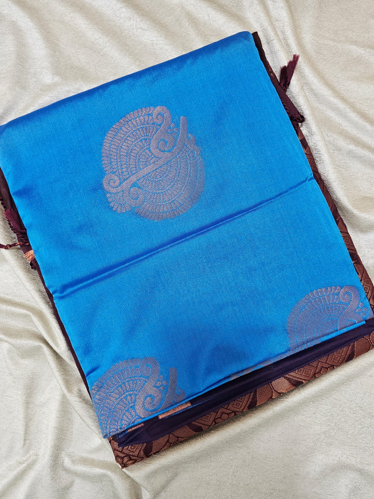 Blue with Maroon  Copper Zari Woven Border Semi Soft Silk Saree