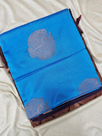 Blue with Maroon  Copper Zari Woven Border Semi Soft Silk Saree