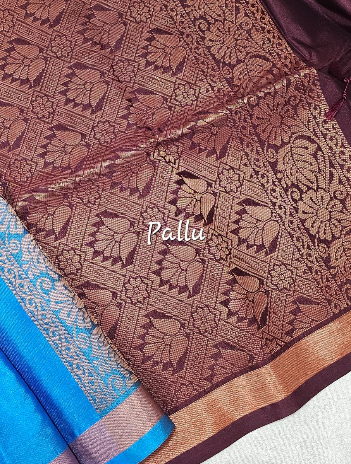 Blue with Maroon  Copper Zari Woven Border Semi Soft Silk Saree