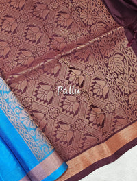 Blue with Maroon  Copper Zari Woven Border Semi Soft Silk Saree