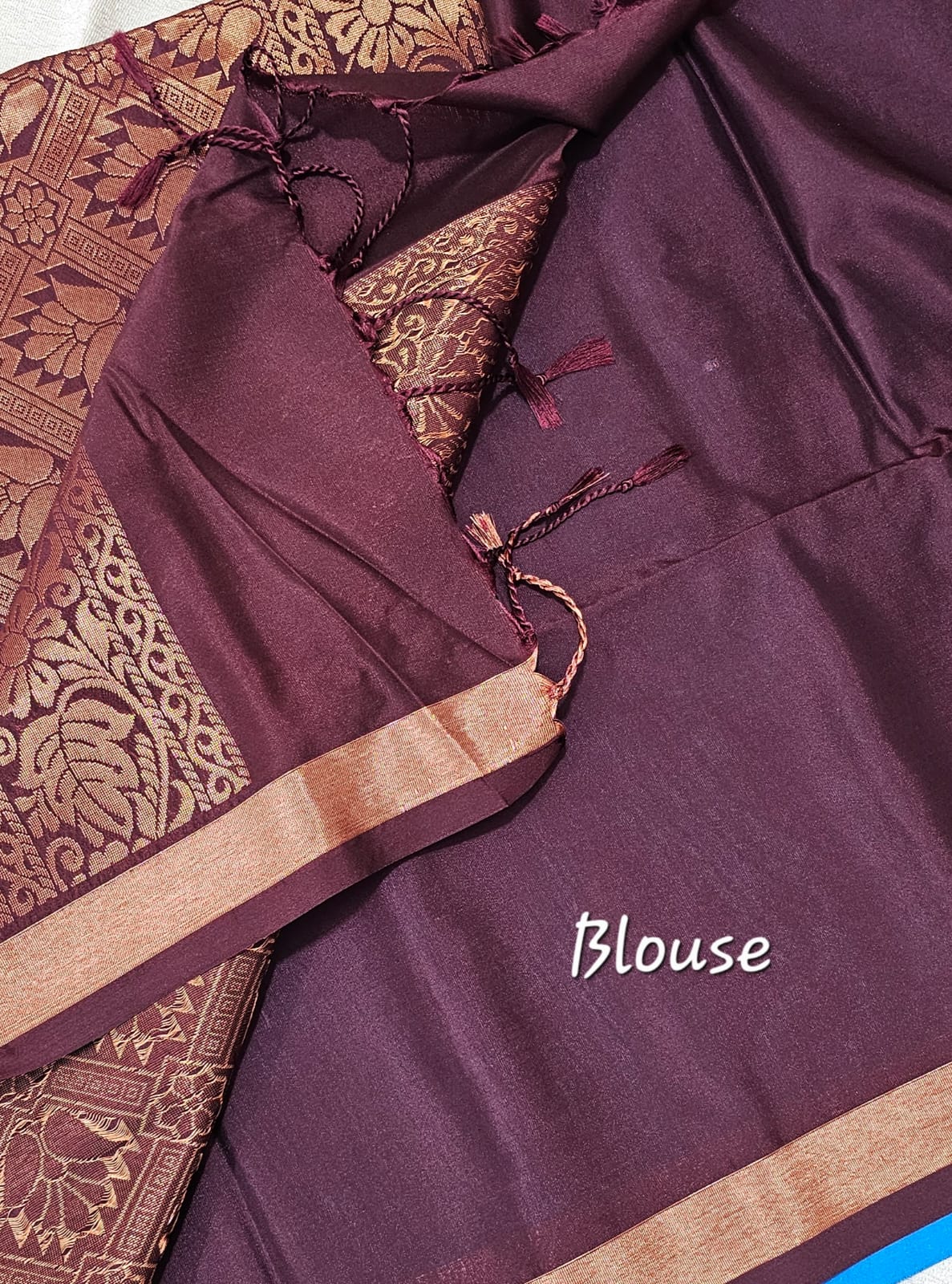 Blue with Maroon  Copper Zari Woven Border Semi Soft Silk Saree