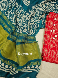 Cotton Weaving with Mirror Work - Red with Blue