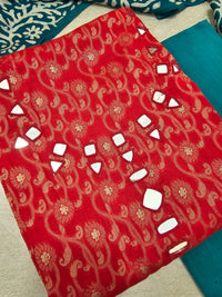 Cotton Weaving with Mirror Work - Red with Blue