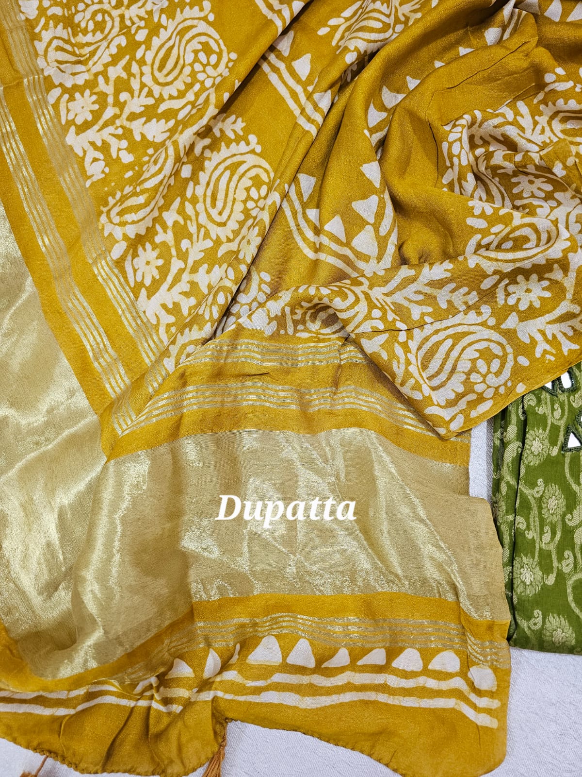 Cotton Weaving with Mirror Work - Green with Yellow