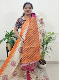 Semi Tussar with Striped Zari Weaving Saree-Orange with Pink
