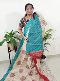 Semi Tussar with Striped Zari Weaving Saree-Blue with Red