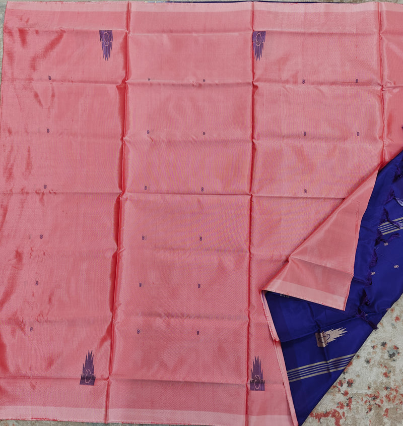 Chinnalampattu Saree- Peach with Blue