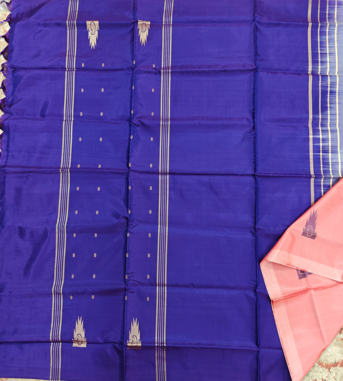 Chinnalampattu Saree- Peach with Blue