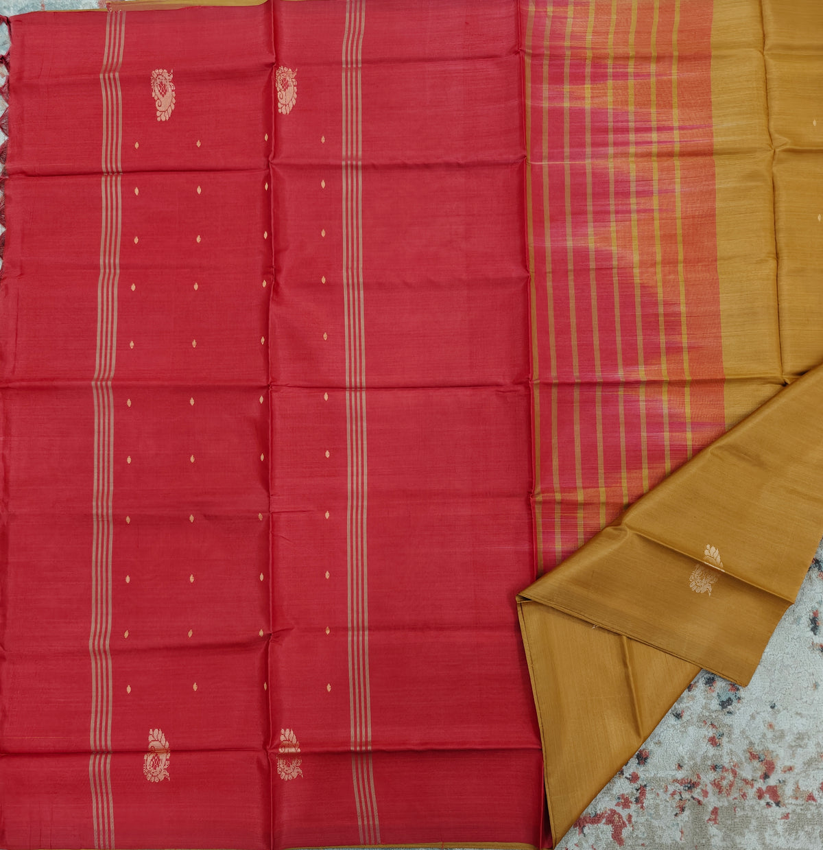 Chinnalampattu Saree- Mustard yellow with Red
