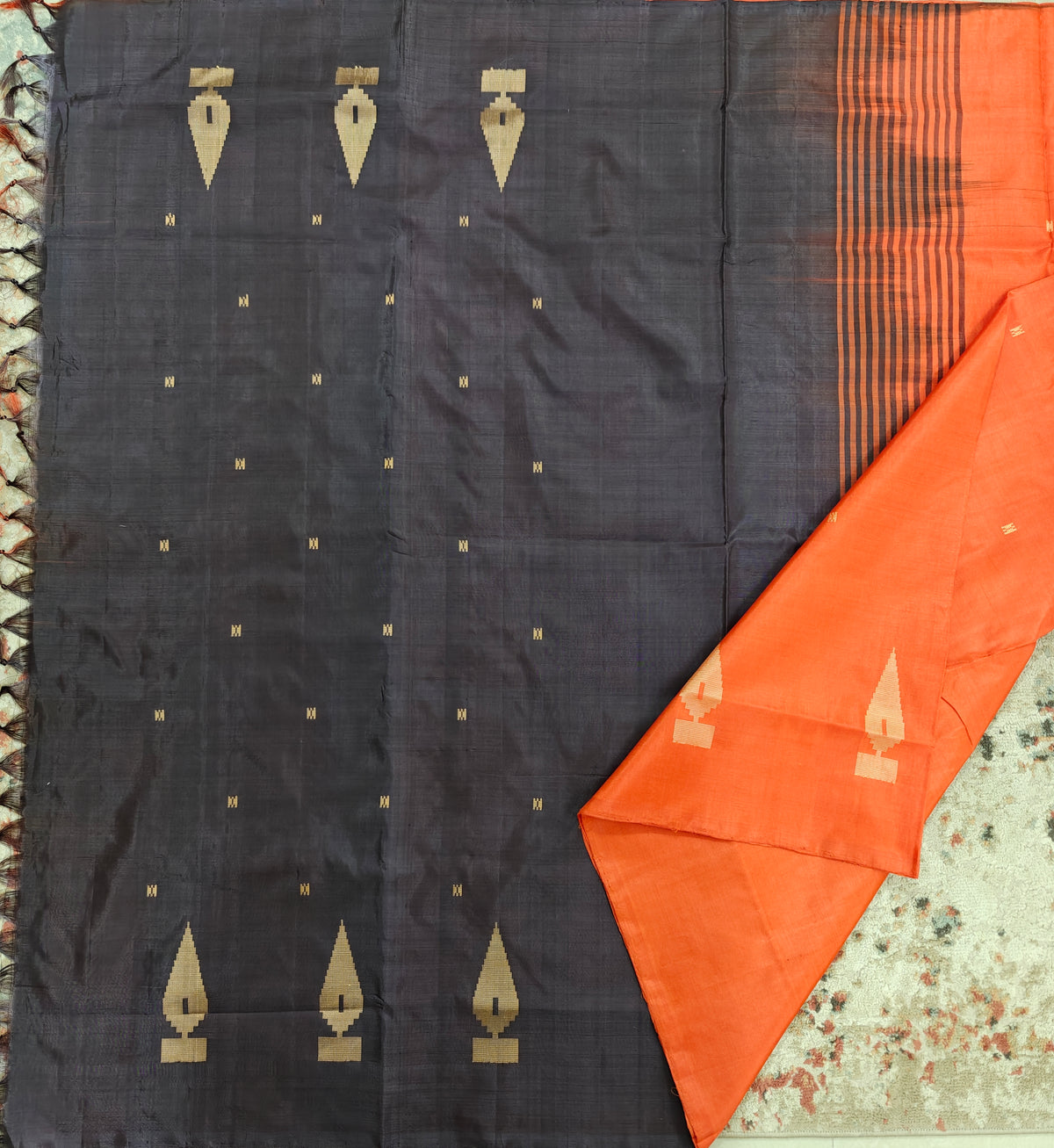 Chinnalampattu Saree- Orange with Brown