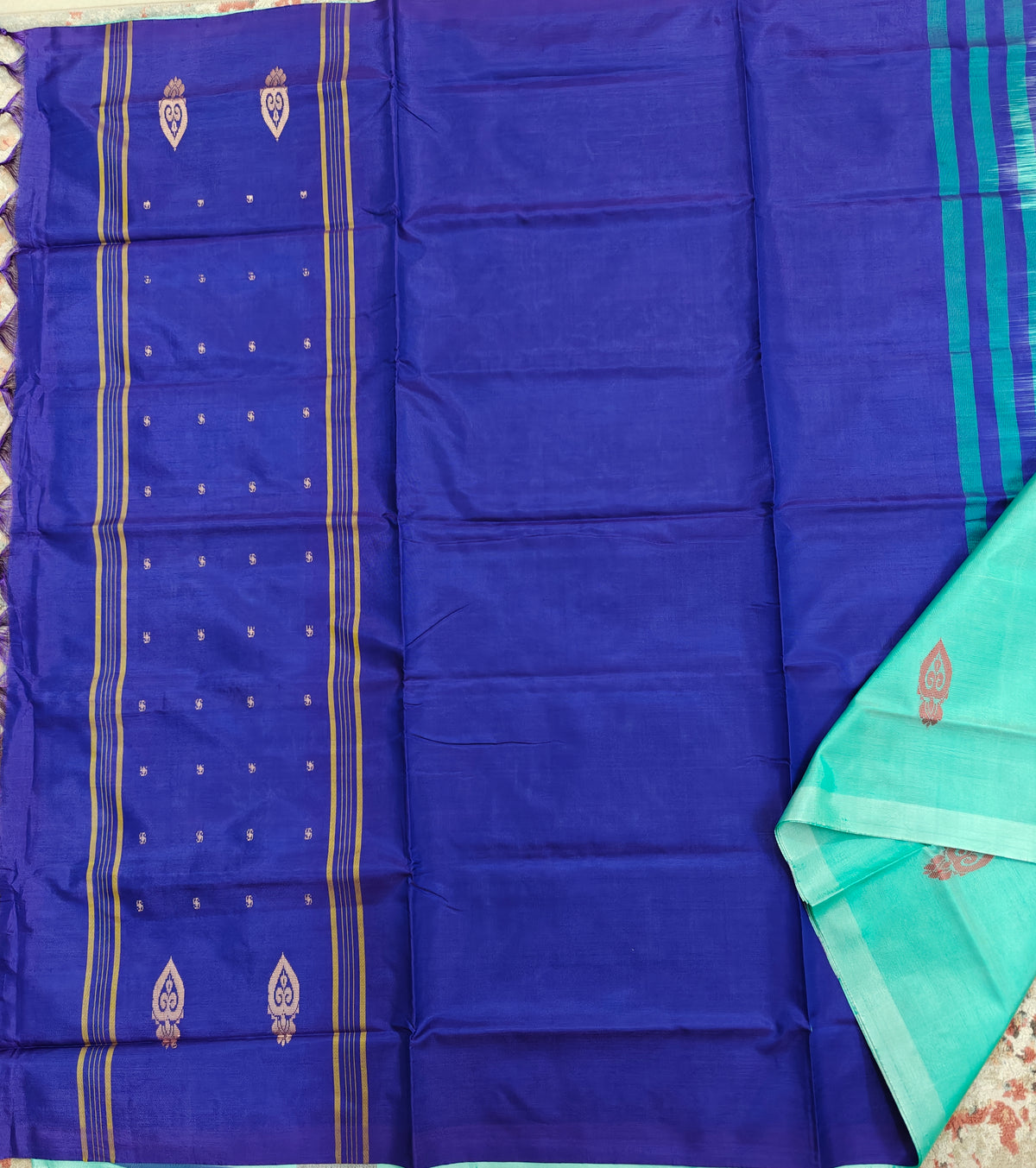 Chinnalampattu Saree- Sea Green with Blue