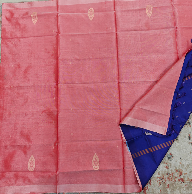 Chinnalampattu Saree- Peach with Blue