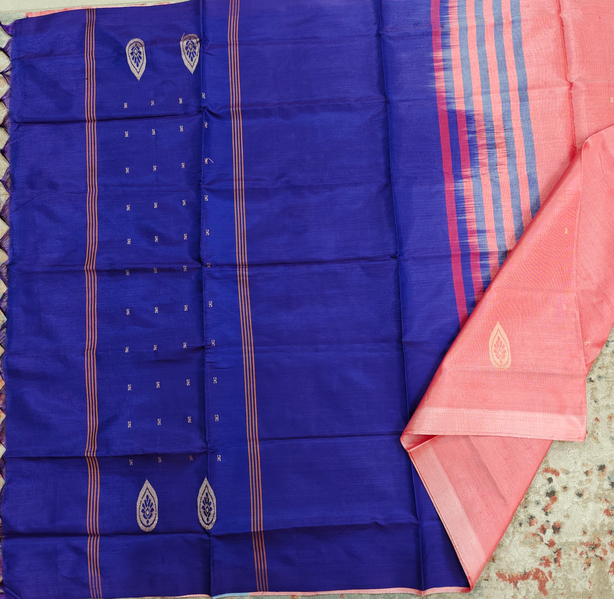Chinnalampattu Saree- Peach with Blue