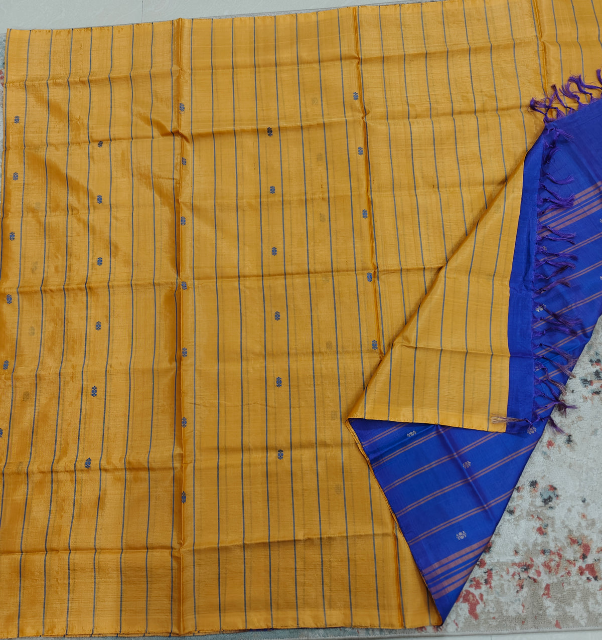Chinnalampattu Saree- Yellow with Blue