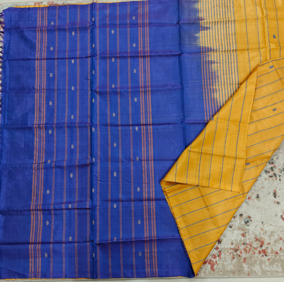 Chinnalampattu Saree- Yellow with Blue