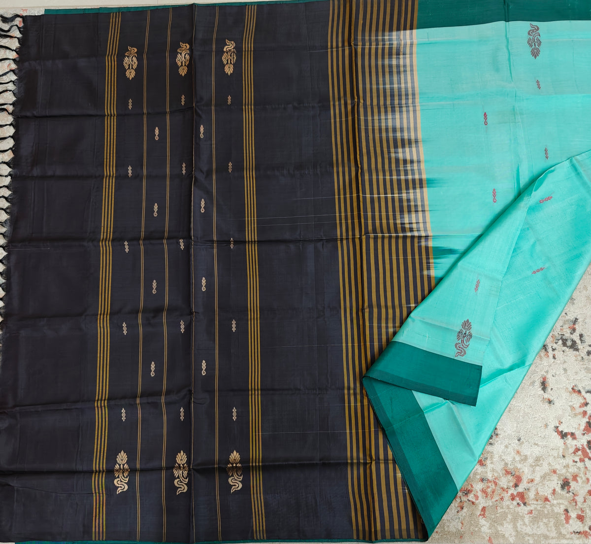Chinnalampattu Saree- Sea Green with Black