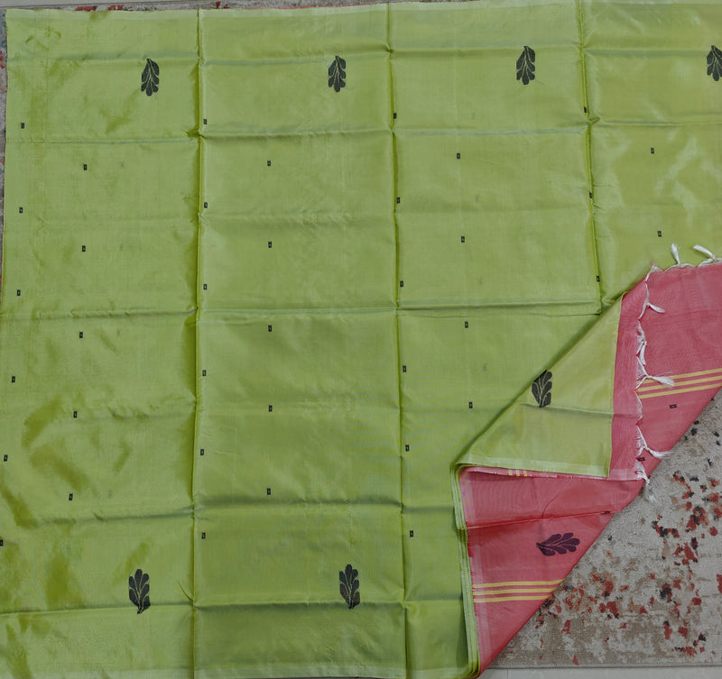 Chinnalampattu Saree- Lime Green with Peach