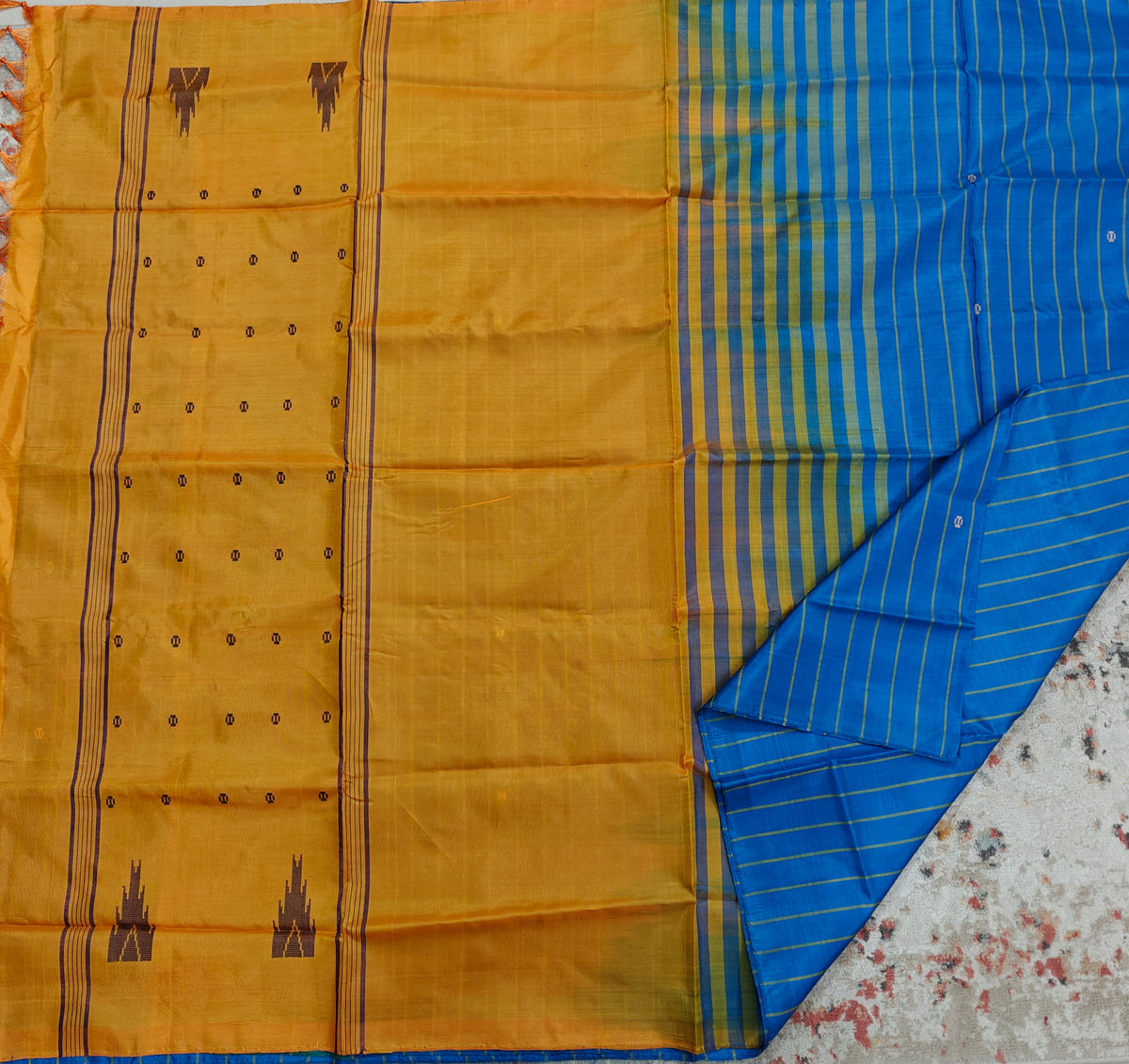 Chinnalampattu Saree- Blue with Yellow