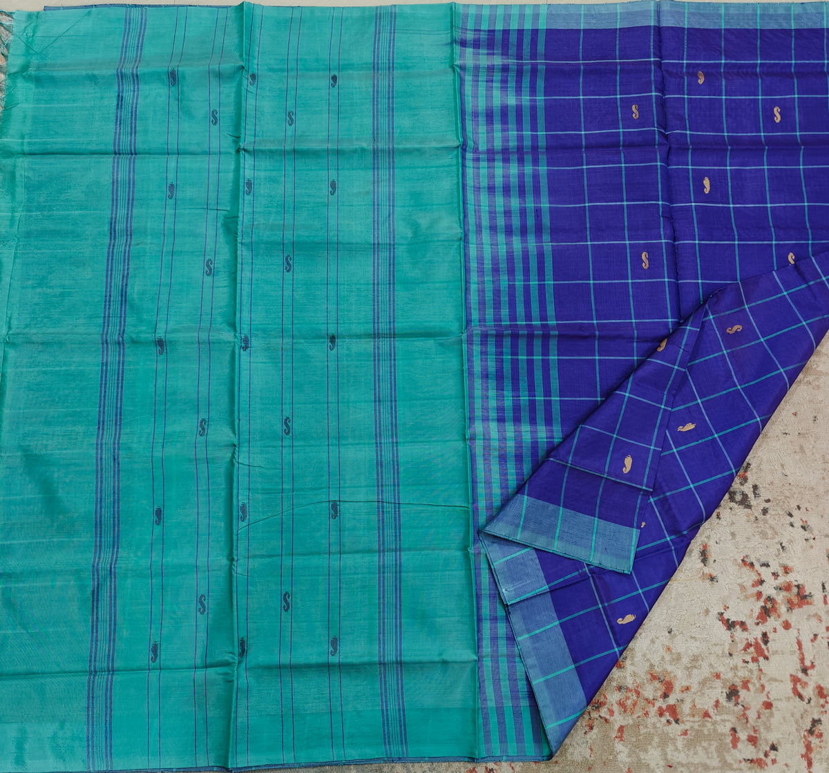 Chinnalampattu Saree-Blue with Sea Green
