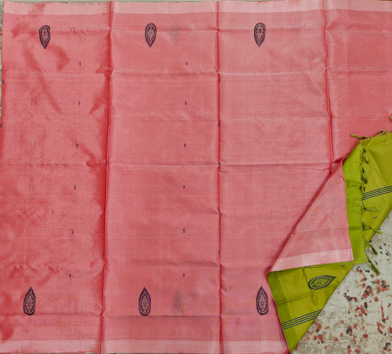 Chinnalampattu Saree- Peach with Green