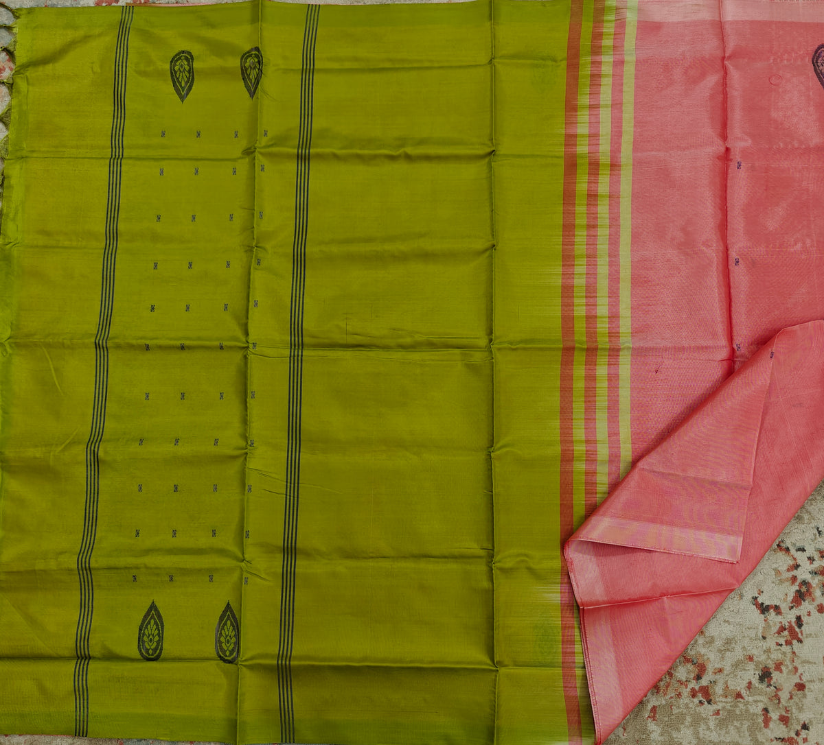 Chinnalampattu Saree- Peach with Green