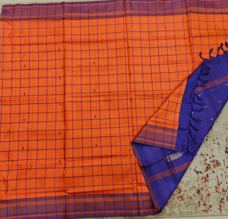 Chinnalampattu Saree- Orange with Blue