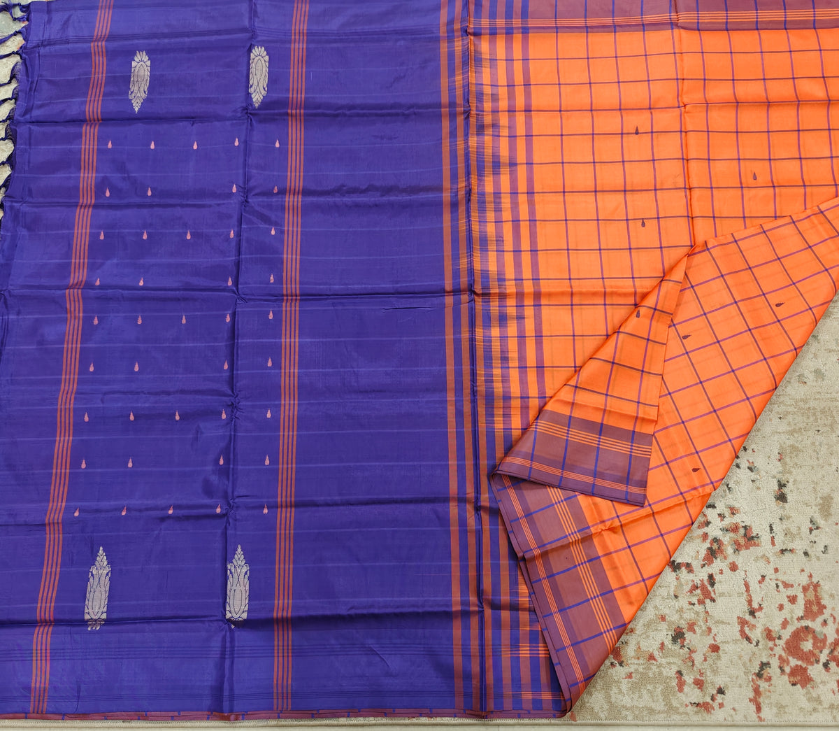 Chinnalampattu Saree- Orange with Blue
